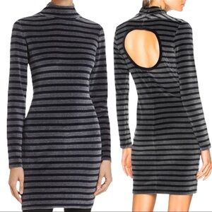 XS T by Alexander Wang Cutout Long Sleeve Stripe Velour Mini Dress
